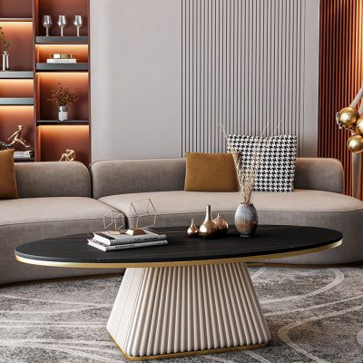 Bàn cà phê bằng đá hình bầu dục kiểu Ý sang trọng nhẹ Bàn cà phê Bắc Âu phòng khách cao cấp nhà thiết kế mẫu phòng net Bàn cà phê bằng đá cẩm thạch màu đỏ