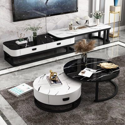 Tủ tivi kết hợp bàn cafe hiện đại tối giản nhẹ nhàng sang trọng phong cách Bắc Âu căn hộ nhỏ phòng khách đặt kính đa năng có thể thu vào