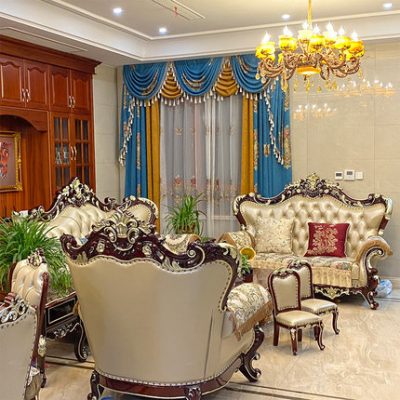 Sofa da phong cách châu âu phòng khách biệt thự tân cổ điển cao cấp 123 kết hợp chung cư lớn nội thất gỗ nguyên tấm