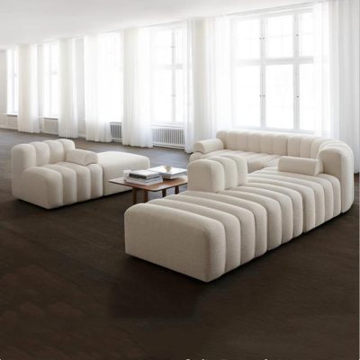 Sofa vải mô-đun Phòng thu kiểu Ý Trung bình Cổ kính Nhẹ Sang trọng Kết hợp Thịt cừu Sofa nhung trắng sữa