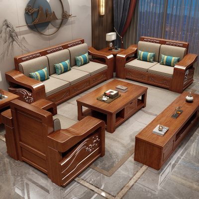 Ghế sofa gỗ óc chó chạm khắc mùa đông và mùa hè ghế dài mục đích kép lưu trữ nội thất phòng khách căn hộ nhỏ kinh tế Trung Quốc hiện đại
