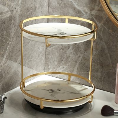 Giá lưu trữ mỹ phẩm ánh sáng sang trọng lưới màu đỏ bàn trang điểm để bàn hai lớp xoay giá đựng nước hoa chăm sóc da khay trưng bày