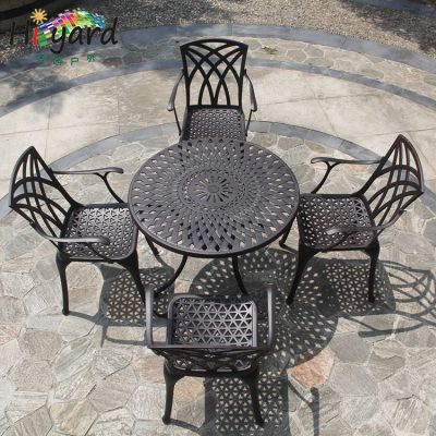 Bàn ghế ăn thư giãn nhôm đúc ngoài trời Heyuan bàn ghế nhôm nghệ thuật phong cách Châu Âu ban công sân vườn bàn ghế nhôm sân ngoài trời cho 4 người