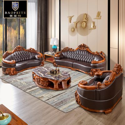 Nội thất phòng khách cao cấp phong cách Châu Âu biệt thự da mun gỗ mun lớp da bò sofa bàn cafe tủ tivi kết hợp hoàn chỉnh