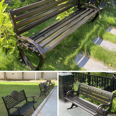 Công viên ghế băng ghế nhôm đúc sân vườn tựa lưng sắt rèn ba ghế dài băng ghế giải trí ngoài trời