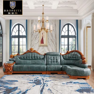 Sofa góc voi Châu Âu gỗ rắn đồ nội thất phòng khách nhỏ gỗ mun sofa da sáng tạo căn hộ nhỏ kiểu Mỹ