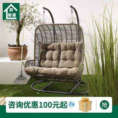 Giỏ treo mây ngoài trời Bắc Âu đơn giản cá tính không thấm nước chống nắng ngoài trời sân vườn ngoài trời ban công thư giãn xích đu đôi