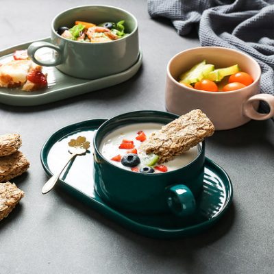 Bát ăn sáng cho một người trong bát bột yến mạch bát sứ sáng tạo bát cháo gia đình có tay cầm cốc sữa ăn sáng