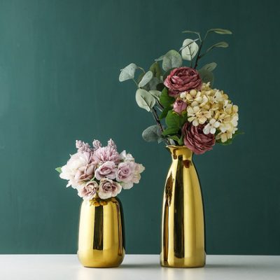 Bình hoa nhỏ bằng gốm sứ vàng hiện đại trang trí phòng khách cắm hoa mô phỏng hoa khô Tủ tivi Bắc Âu trang trí tủ rượu Đề xuất của nhà thiết kế