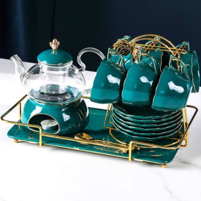 Trái cây ấm trà hoa Bộ ấm trà Bắc Âu gốm sứ đỏ đun nóng ấm trà trái cây ấm trà trà kiểu Anh Bộ ấm trà hoa trang nhã, tốt nhất là gốm sứ + thủy tinh không chì, sử dụng thoải mái