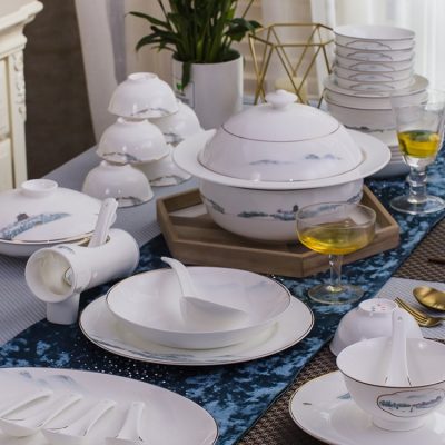 Bát đĩa trung quốc đẹp. Bộ bát đĩa tráng men , họa tiết phong cảnh , hàng cao cấp Trung Quốc.