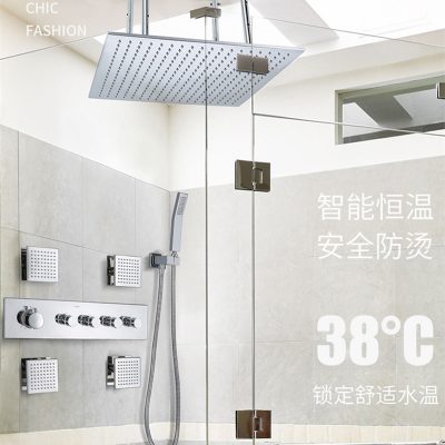 Bộ sen tắm, vòi phun thác gia đình, sen tắm, sen vòi nhiệt độ ổn định, giấu vào rèm đồng treo tường Dan Lenny