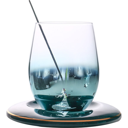 cốc thủy tinh kèm thìa và đĩa (4)