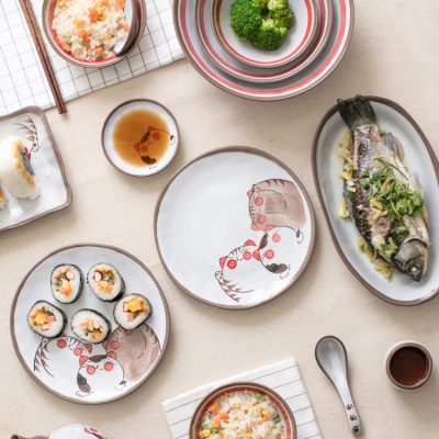 Bộ bát-đĩa ấm-chén muỗng-thìa gốm sứ họa tiết những chú mèo dễ thương, phong cách Nhật Bản.
