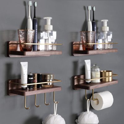 Walnut Brass Phòng tắm Treo tường Kệ Khăn Treo Mỹ phẩm Lưu trữ Khăn giấy Giá đỡ Khăn Thanh Bàn chải đánh răng Giá đỡ cốc