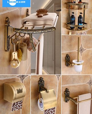 Giá treo khăn cổ Lechijia Phòng tắm phong cách châu Âu bộ mặt dây chuyền không lỗ kết hợp khăn tắm kệ phòng tắm treo tường