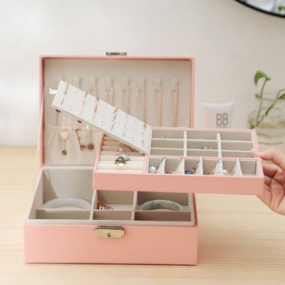 Hộp bông tai Bông tai Hộp trang sức Hộp trang sức hai lớp có khóa Hộp đựng đồ trang sức dung lượng lớn Vòng cổ Vòng đeo tay Tổ chức lưu trữ