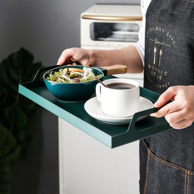 Khay sắt rèn hình chữ nhật Bắc Âu ánh sáng sắt rèn sang trọng phòng khách phòng khách tách trà đồ ăn nhẹ khay trà để bàn khay lưu trữ