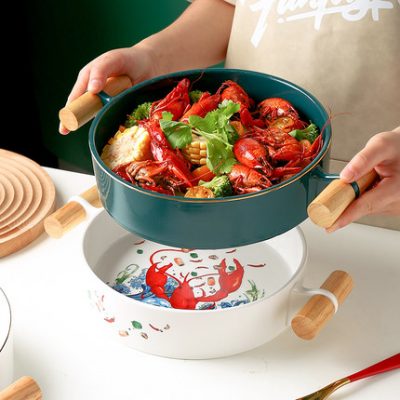 Bắc Âu Sáng tạo gốm sứ Binaural Đĩa trái cây Tôm càng xanh Nồi súp Bát đĩa Salad Bát trái cây sấy khô Đĩa canh tại nhà Đĩa sâu