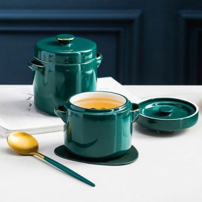 Chén hầm bằng sứ gia dụng có nắp lót dùng để hầm sạn đôi tai đôi nắp hầm yến sào chén hấp trứng chén hầm chén súp Nồi hầm cách thủy, khóa vị umami, hương vị nguyên bản