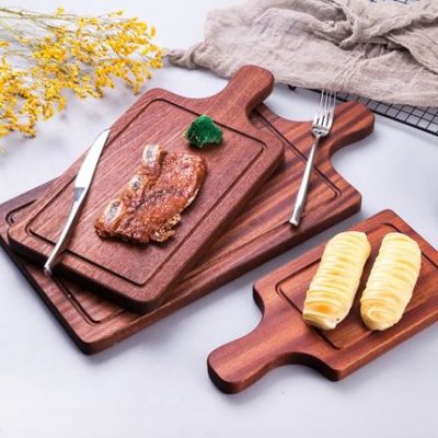 Đĩa bít tết gỗ rắn Đĩa bít tết hộ gia đình Đĩa bít tết Đĩa ăn tối kiểu tây đĩa hình chữ nhật bánh mì sapele khay bánh pizza