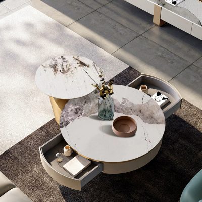 Bàn cafa mặt đá tròn nhập khẩu.