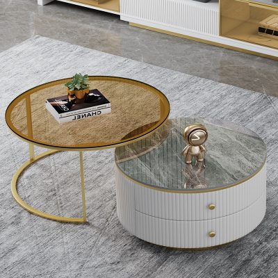 Bàn cafe mặt đá sáng màu sang trọng hiện đại phòng khách chung cư nhỏ.