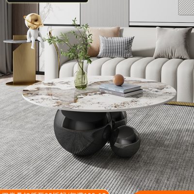 Bàn cà phê đá phiến phòng khách hình tròn sang trọng .