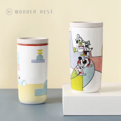 Cốc Mickey Handy bằng gốm hai lớp, có nắp, chống bỏng.