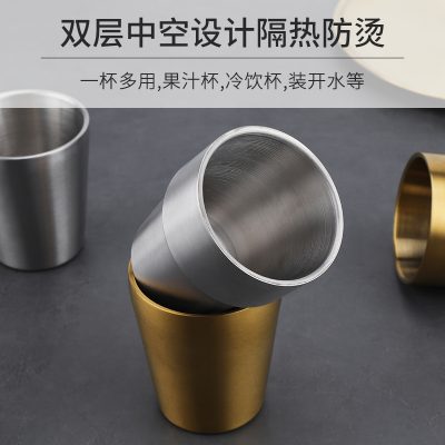 Cốc inox 304 thép không gỉ 2 lớp , hai màu vàng-bạc.