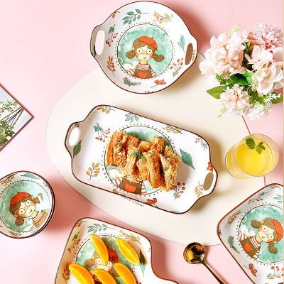 Bát đĩa họa tiết phim hoạt hình dễ thương, bằng gốm sứ.