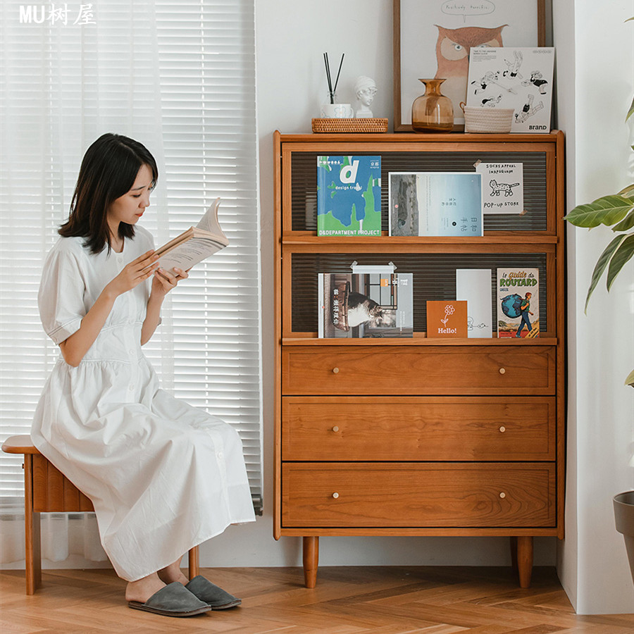 tủ để sách bằng gỗ nguyên khối kiểu nhật (2)