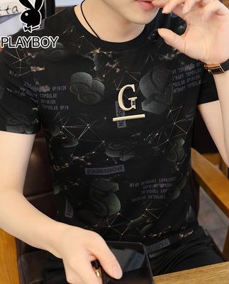 Áo thun tay ngắn Playboy Ice Silk Thương hiệu Tide nam 2021 Xu hướng mùa hè mới Áo thun nam cổ tròn nửa tay