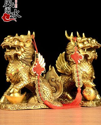 Đồ trang trí bằng đồng kỳ lân một đôi đồng nguyên chất bước lên lửa kỳ lân đồ trang trí nhà văn phòng trang trí phòng khách đồ thủ công