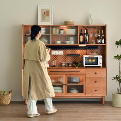 Tủ gỗ nguyên khối tủ gỗ anh đào tủ bếp nhà phòng khách kiểu Nhật Tủ đựng đồ dựa vào tường một tủ cao tủ trà