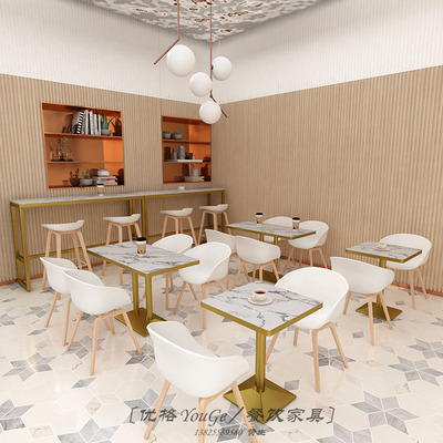 Bắc Âu trà trăm đường quán trà sữa bàn ghế kết hợp quán tráng miệng đơn giản quán cafe tựa lưng nhựa ghế tiếp khách nói chuyện nhỏ