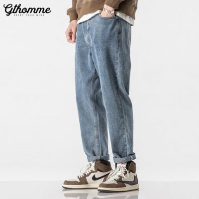 Quần nam mùa xuân và mùa thu chín điểm quần jean nam thủy triều thương hiệu rộng rãi thẳng phù hợp xu hướng Hàn Quốc quần âu giản dị màu sáng