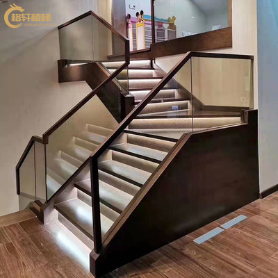 Cầu thang kính tùy chỉnh Thượng Hải Lan can Cầu thang kép trong nhà Biệt thự bằng gỗ rắn Cầu thang kính Lan can Lan can đơn giản