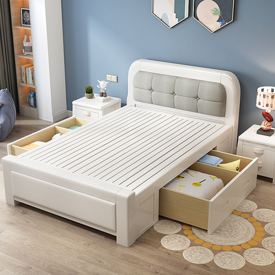 Giường đơn bằng gỗ đặc một mét 1,2 / 1,35m màu trắng cho trẻ em cao tuổi căn hộ nhỏ 1,5m1,8m giường đôi