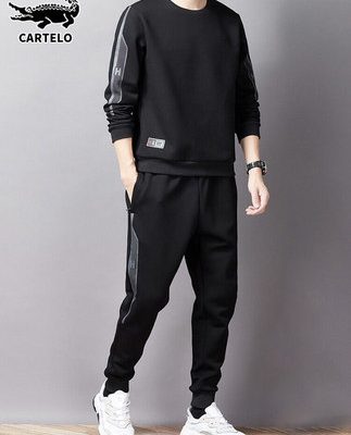 Cá sấu Bộ đồ thể thao mùa xuân và mùa thu Bộ đồ thường ngày Bộ đồ nam thời trang mùa xuân Áo len đẹp trai Tide Thương hiệu Xu hướng Bộ đồ nam hai mảnh