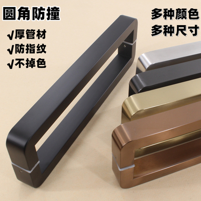 Góc tròn mới kính cường lực dày mới tay nắm cửa sàn lò xo không khung cửa bằng thép không gỉ vàng tay nắm cửa màu đen