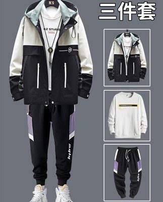 Áo khoác nam thể thao phù hợp với quần áo một bộ với đẹp trai mùa xuân và mùa thu áo khoác nam dày lông cừu bình thường