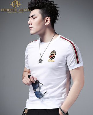Thương hiệu Mercerized Cotton Tide Nửa tay áo xu hướng ngắn tay Bee của nam giới Summer Slim 2021 Áo phông thêu mới cho nam