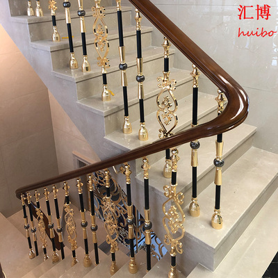 Cầu thang biệt thự lan can nhẹ sang trọng nhôm nghệ thuật trong nhà gia dụng hợp kim nhôm phong cách Châu Âu mới kiểu Trung Quốc Lan can tùy chỉnh cột