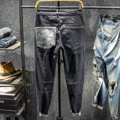 Sangu kapok in quần jean nam thủy triều thương hiệu mỏng chân nhỏ mùa thu và mùa đông giản dị tất cả các kết hợp màu tương phản quần harem nam