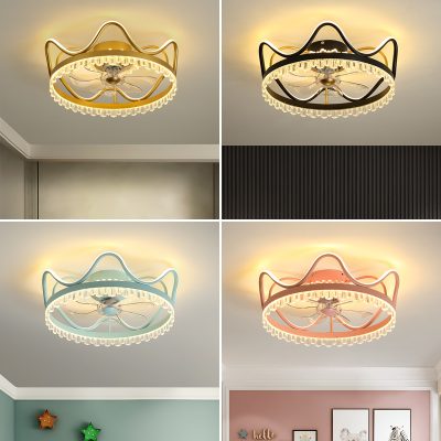 Kai Rui ánh sáng sang trọng quạt trần đèn thông minh hiện đại sáng tạo phòng ngủ nhà sáng tạo Bắc Âu tối giản vương miện đèn chùm quạt điện