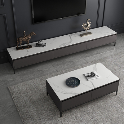 Tủ tivi đá phiến nhập khẩu hiện đại tối giản kết hợp bàn cà phê kết hợp ánh sáng Ý phòng khách sang trọng căn hộ nhỏ Tủ tivi đá cẩm thạch