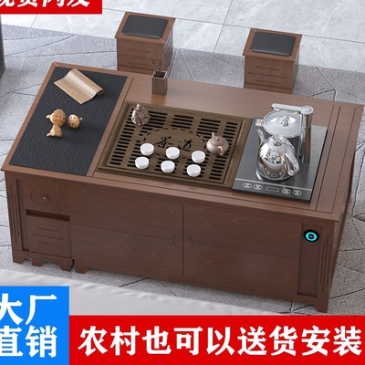 Bàn trà tự động nâng cấp tự động bằng đá tự động kiểu Trung Quốc bàn gỗ rắn phòng khách đa chức năng Bàn trà gia dụng Bàn trà điện