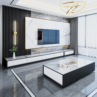 Bàn cà phê bằng đá phiến tối giản hiện đại tủ TV kết hợp ánh sáng sang trọng Ý tối giản căn hộ nhỏ phòng khách từ trần đến sàn tủ âm tường