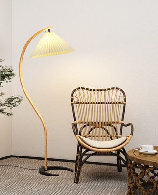 Đèn sàn xếp ly kiểu Mỹ retro cổ điển phòng khách phòng ngủ gỗ cong nghiên cứu đèn đọc sách Bắc Âu thời trung cổ gỗ rắn dọc đèn bàn